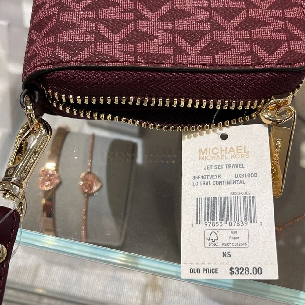 Michael Kors Jet Set Travel Large Signature Logo and Metallic Continental Wallet